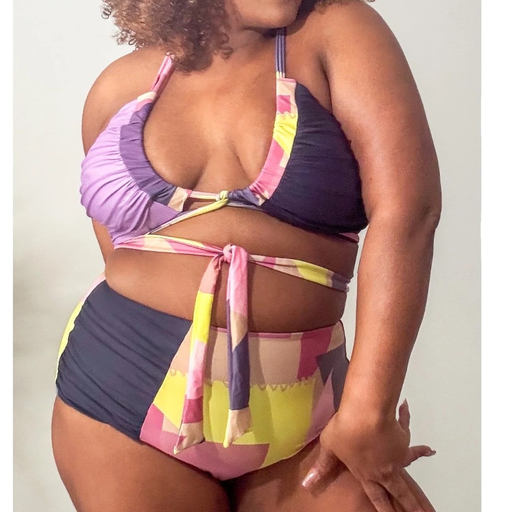Built in shapewear color blocked 2 pc bikini set plus size NWT